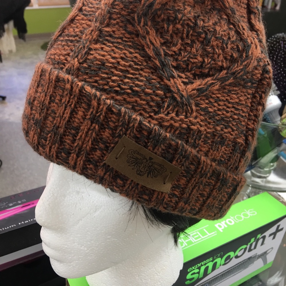 Fleece lined knit beanie multi rust
